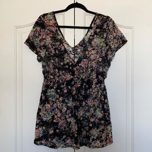Black multi flower torrid lace top